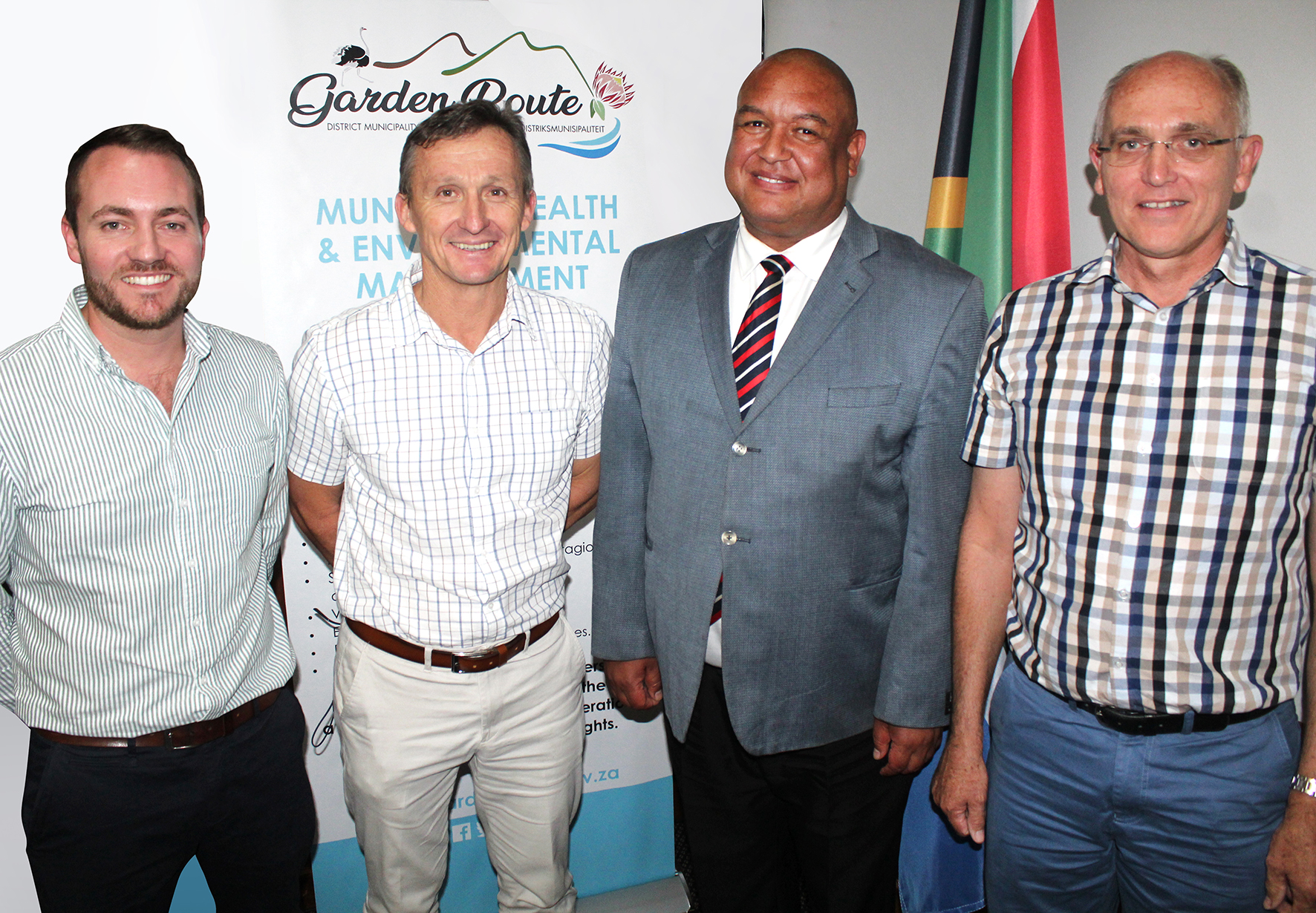 The GRDM minds behind the Regional Landfill Facility – hard work paid off: (FLTR): Johan Gie (District Waste Management Officer, Johan Compion (Manager: Municipal Health and Environmental Management Services), Clive Africa (Executive Manager: Community Services) and Morton Hubbe (Manager: District Waste Management).